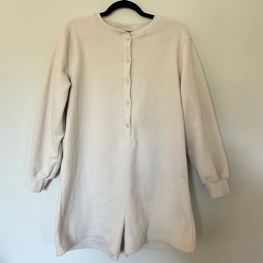 Oatmeal fleece long sleeve romper from Old Navy